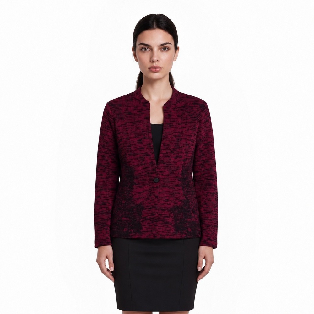 Ming Wang Knit Jacket Women's Size XL Burgundy Black Space Dye Button Blazer